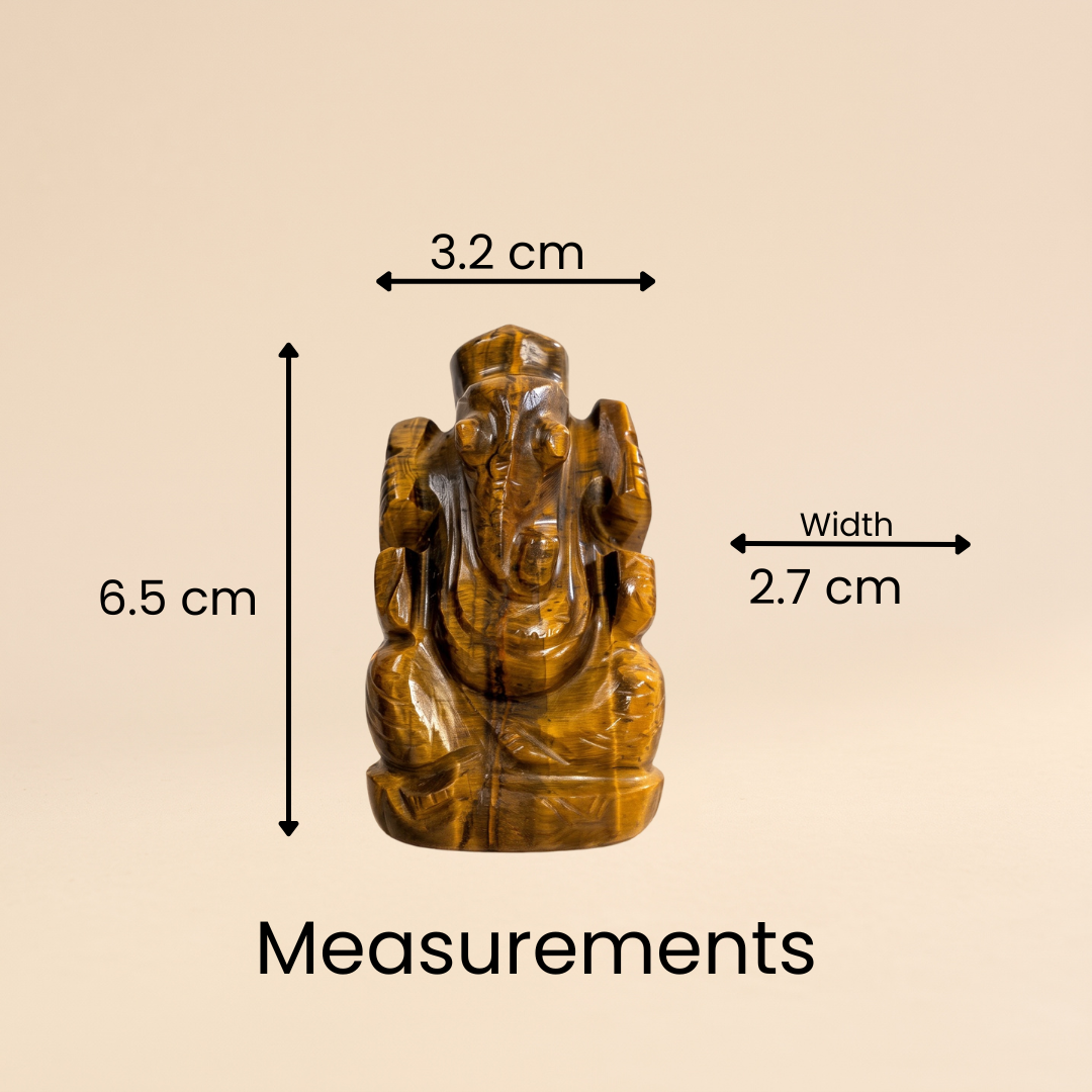 Natural Tiger’s Eye Ganesh Idol (87 Gram | LBH: 6.5 × 2.7 × 3.2 cm)