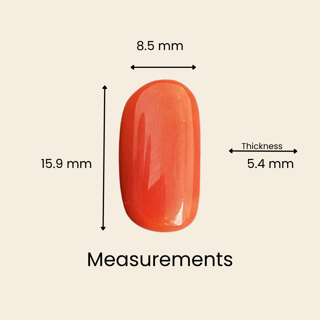 Natural Red Coral (Moonga) Gemstone – Cabochon Shape (6.00 Carat | 6.54 Ratti | 15.9 × 8.5 × 5.4 mm)
