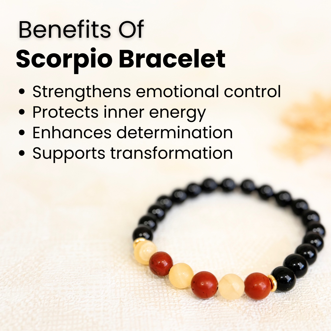 Scorpio (वृश्चिक राशि) Zodiac Black Onyx, Red Jasper & Calcite Bracelet
