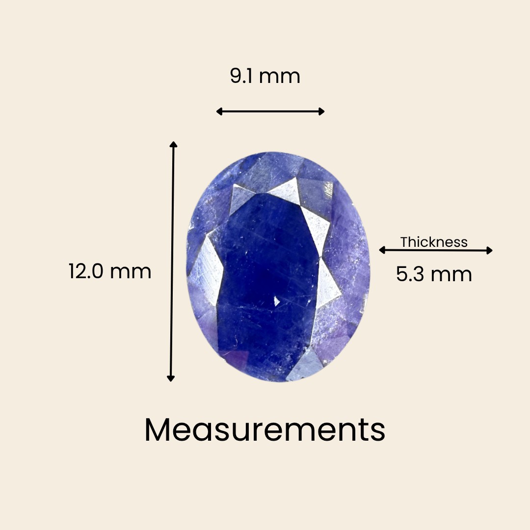 Natural Blue Sapphire (Neelam) Gemstone – Oval Shape (6.15 Carat | 6.70 Ratti | 12.0 × 9.1 × 5.3 mm)