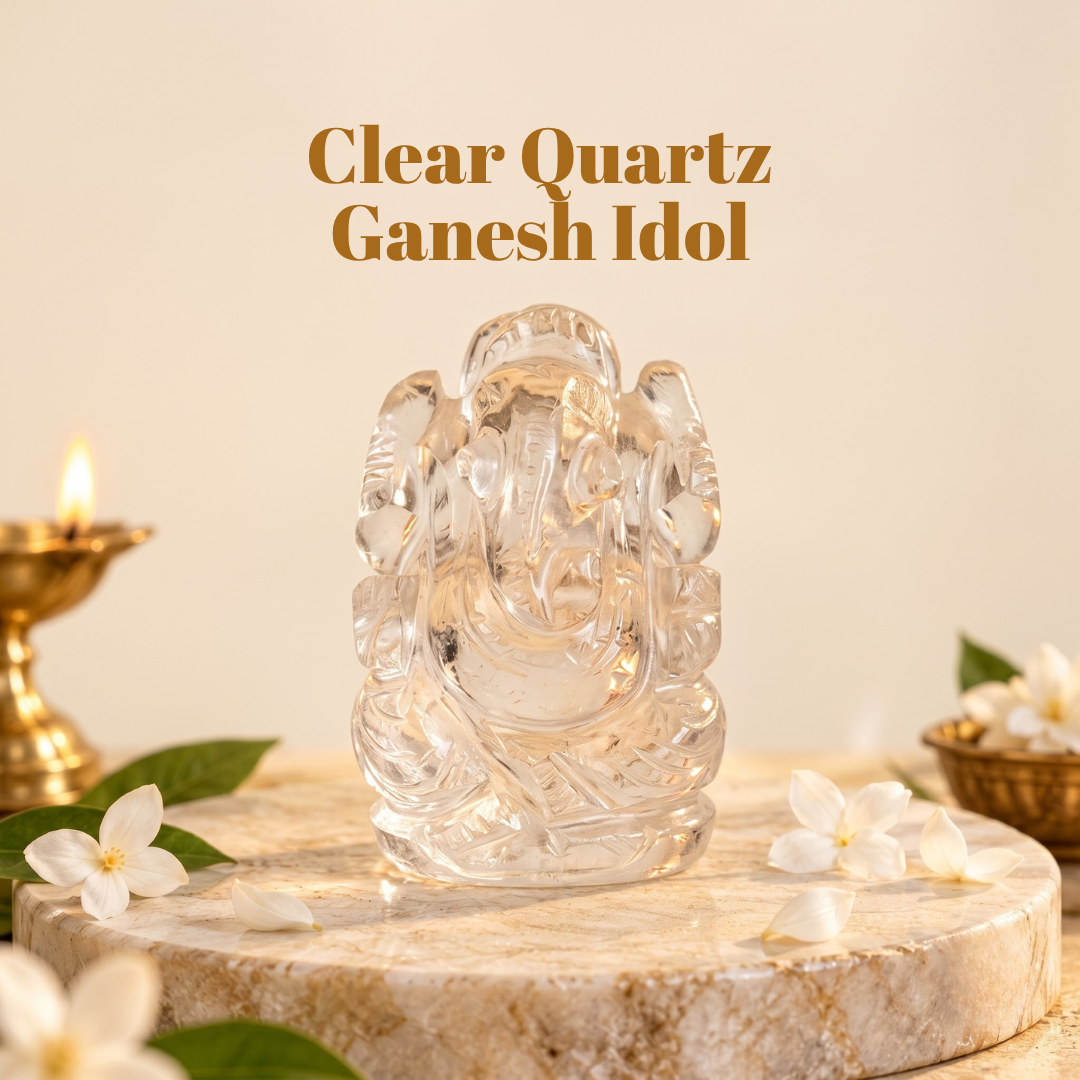 Natural Clear Quartz Ganesh Idol (73.5 Gram | LBH: 5.2 × 2.5 × 3.5 cm)