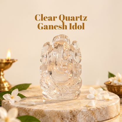 Natural Clear Quartz Ganesh Idol (73.5 Gram | LBH: 5.2 × 2.5 × 3.5 cm)