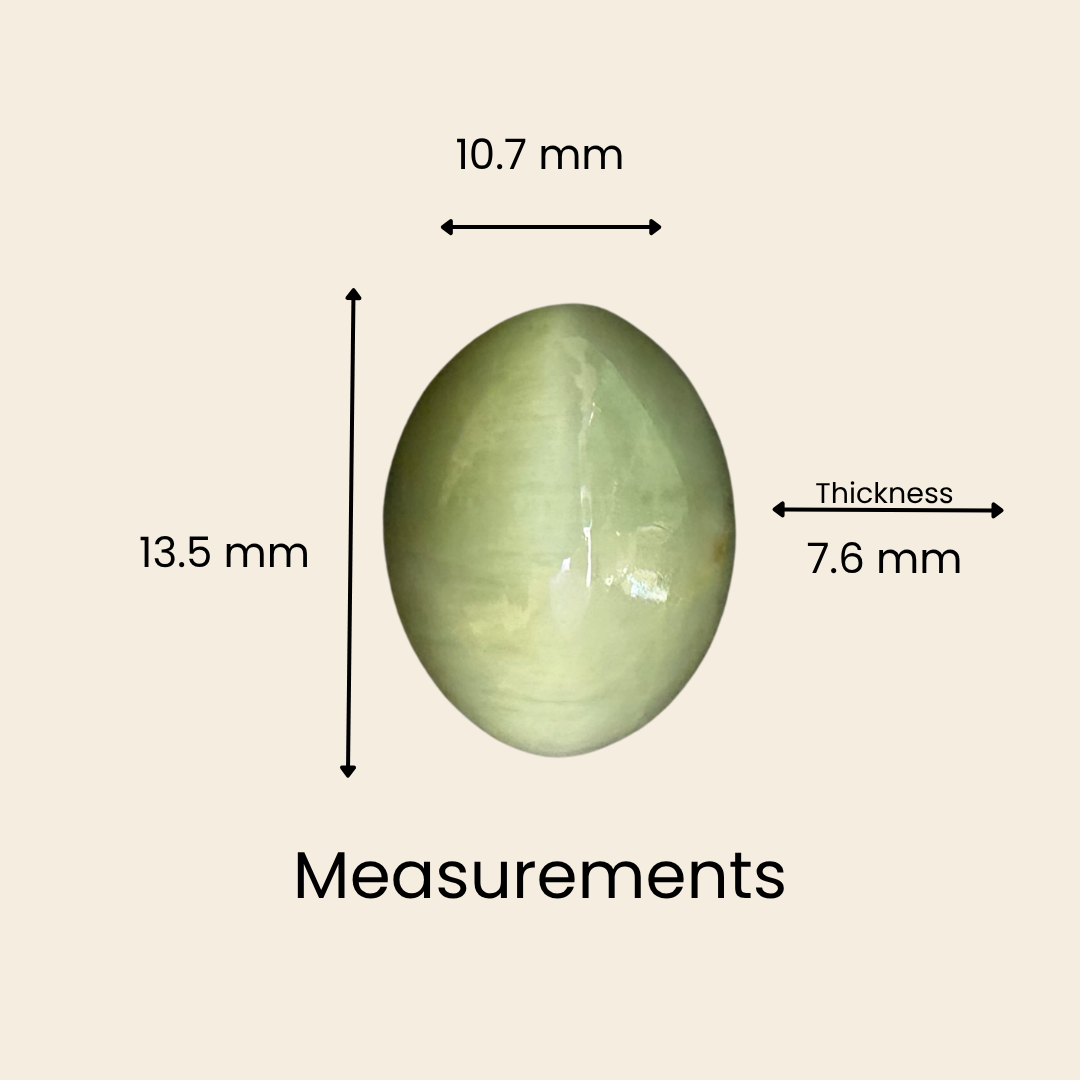 Natural Cat's Eye Gemstone – Oval Shape (7.25 Carat | 7.90 Ratti | L 13.5 × B 10.7 × H 7.6 mm)