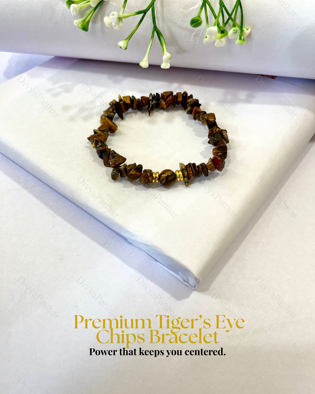 Premium Tiger Eye Chips Bracelet (Protection, Willpower & Confident Action)