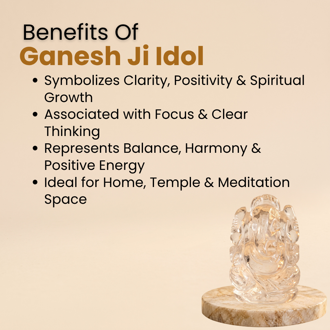 Natural Clear Quartz Ganesh Idol (73.5 Gram | LBH: 5.2 × 2.5 × 3.5 cm)