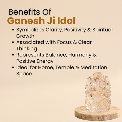 Natural Clear Quartz Ganesh Idol (73.5 Gram | LBH: 5.2 × 2.5 × 3.5 cm)