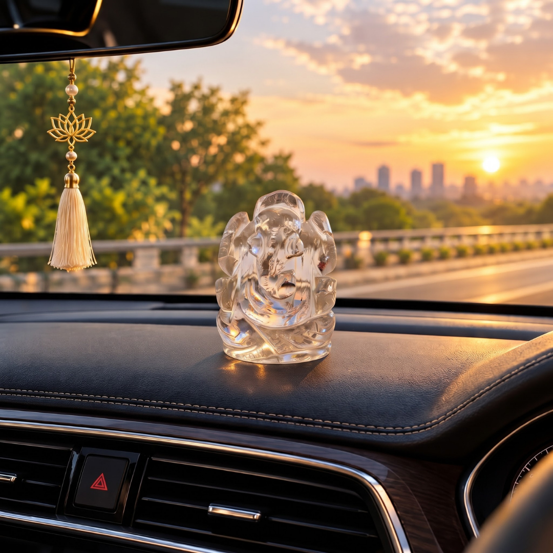 Natural Clear Quartz Ganesh Idol (73.5 Gram | LBH: 5.2 × 2.5 × 3.5 cm)