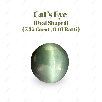 Natural Cat's Eye Gemstone – Oval Shape (7.35 Carat | 8.01 Ratti | L 11.8 × B 11.7 × H 7.3 mm)