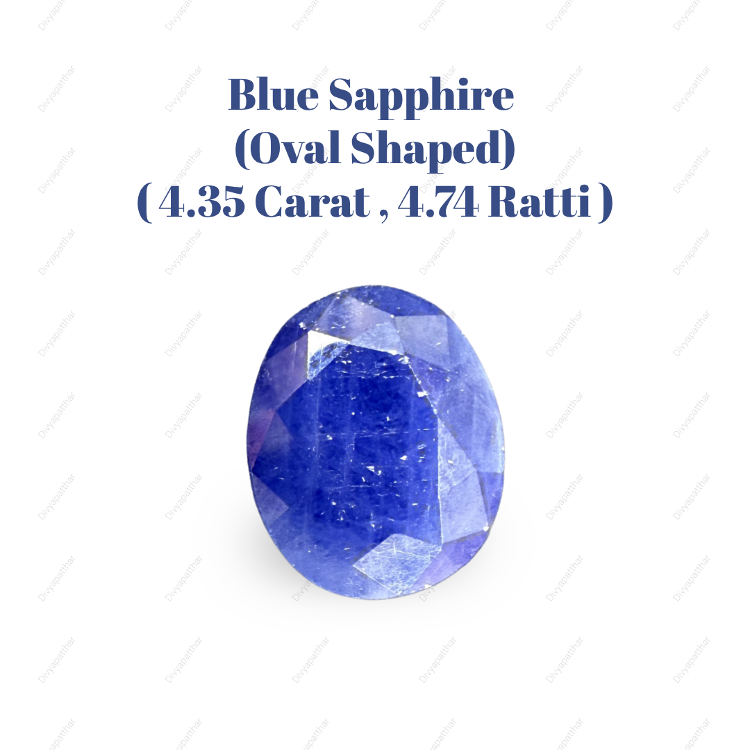 Natural Blue Sapphire (Neelam) Gemstone – Oval Shape (4.35 Carat | 4.74 Ratti | 10.9 × 8.5 × 4.8 mm)