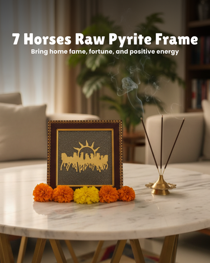 7 Horses Raw Pyrite Frame (Wealth, Success & Powerful Positive Energy Decor)