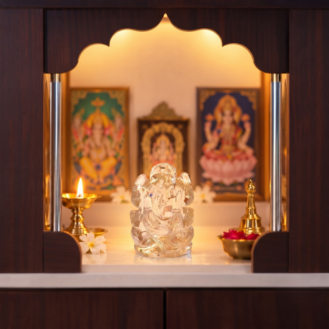 Natural Clear Quartz Ganesh Idol (73.5 Gram | LBH: 5.2 × 2.5 × 3.5 cm)