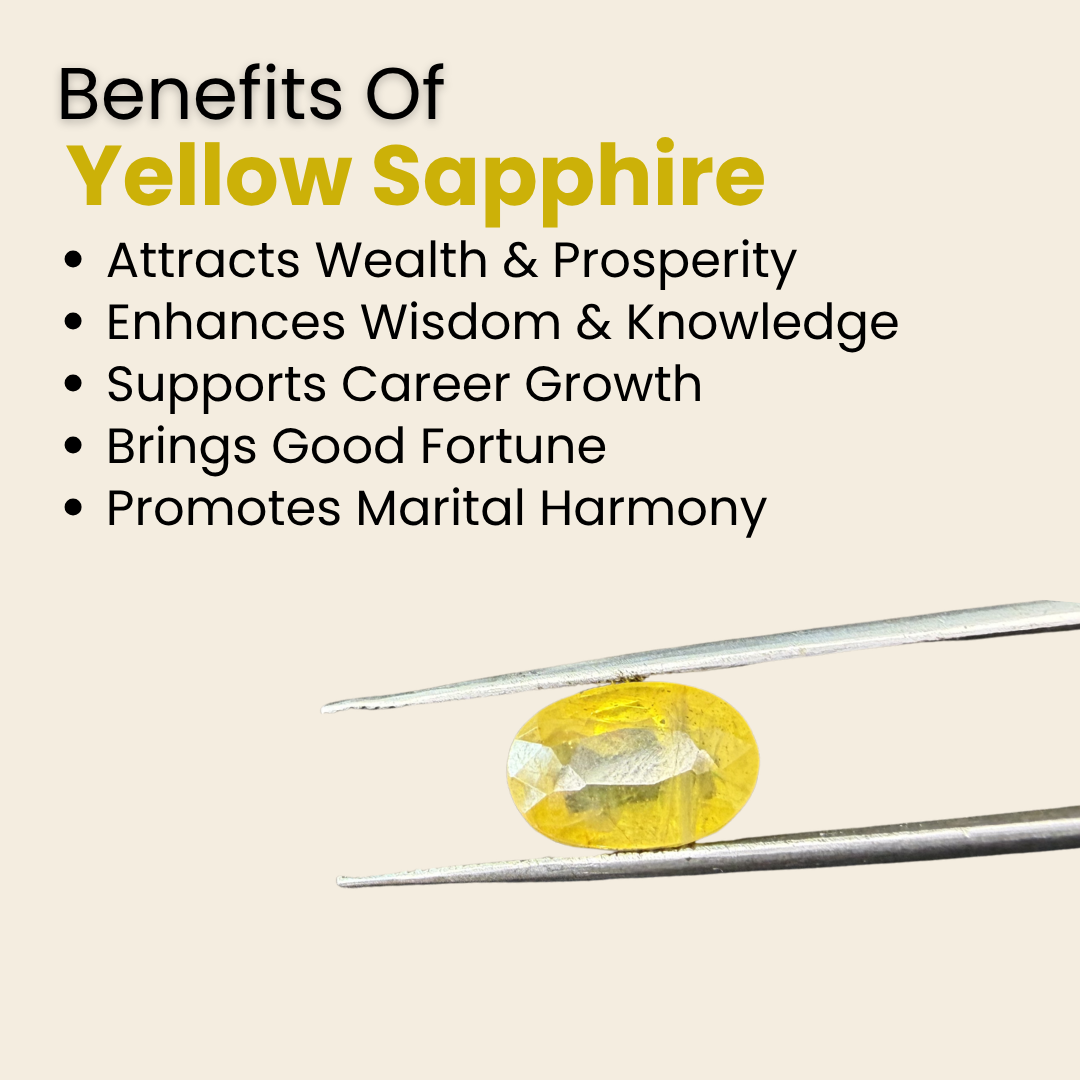Natural Yellow Sapphire (Pukhraj) Gemstone – Oval Shape (4.95 Carat | 5.39 Ratti | 11.2 × 7.1 × 6.6 mm)