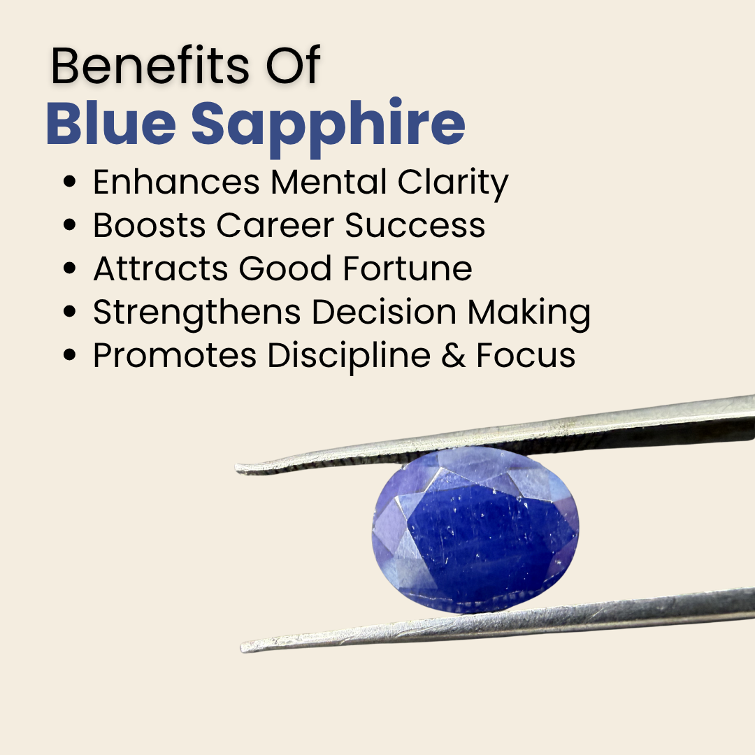 Natural Blue Sapphire (Neelam) Gemstone – Oval Shape (4.35 Carat | 4.74 Ratti | 10.9 × 8.5 × 4.8 mm)