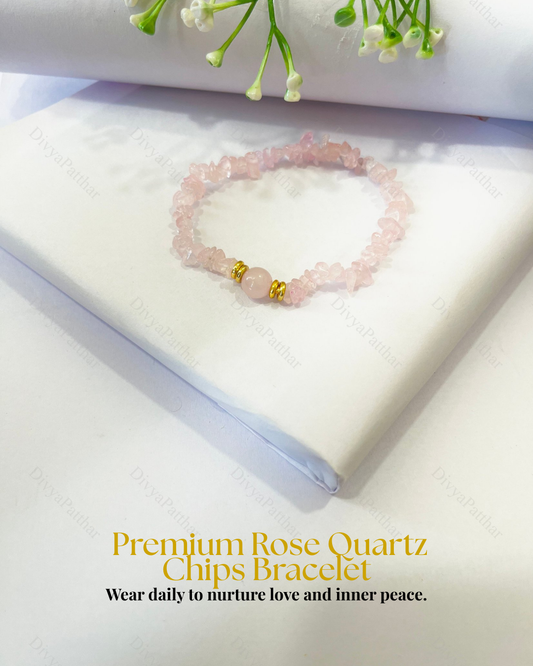 Premium Rose Quartz Chips Bracelet (Love, Emotional Healing & Inner Harmony)