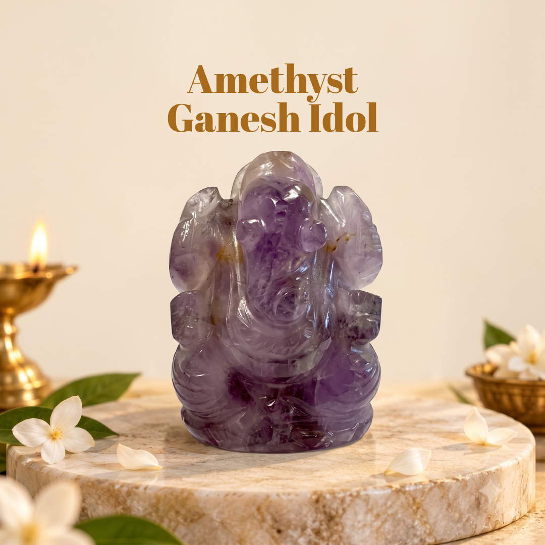 Natural Amethyst Ganesh Idol (92.25 Gram | LBH: 5.3 × 3 × 3.8 cm)
