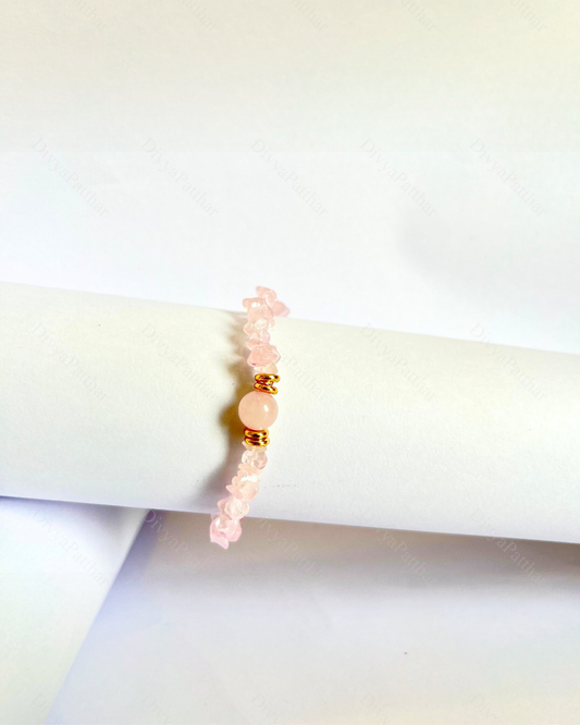 Premium Rose Quartz Chips Bracelet (Love, Emotional Healing & Inner Harmony)