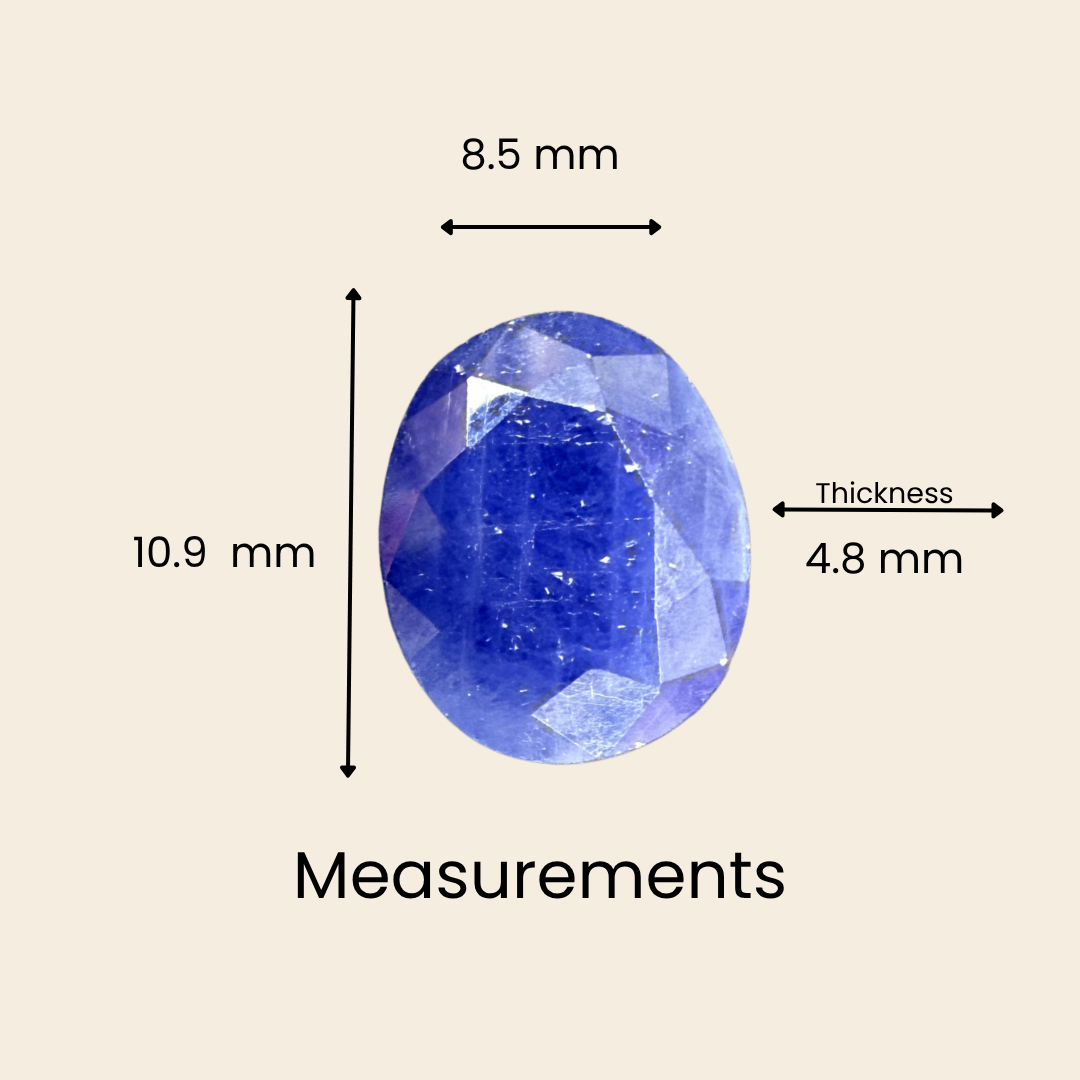 Natural Blue Sapphire (Neelam) Gemstone – Oval Shape (4.35 Carat | 4.74 Ratti | 10.9 × 8.5 × 4.8 mm)