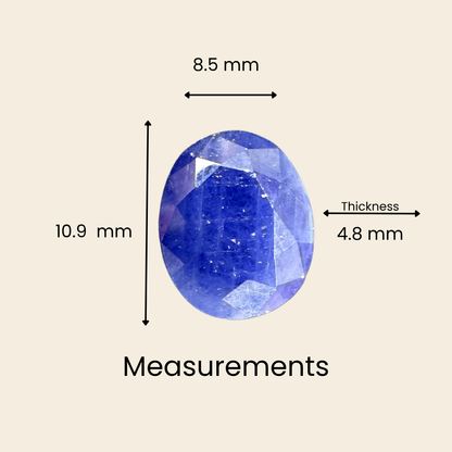 Natural Blue Sapphire (Neelam) Gemstone – Oval Shape (4.35 Carat | 4.74 Ratti | 10.9 × 8.5 × 4.8 mm)