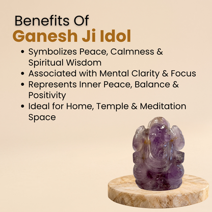 Natural Amethyst Ganesh Idol (92.25 Gram | LBH: 5.3 × 3 × 3.8 cm)