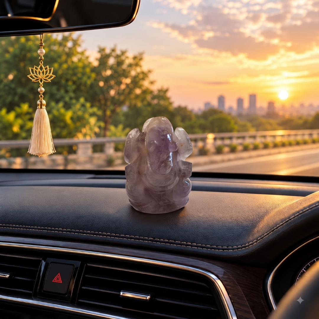 Natural Amethyst Ganesh Idol (92.25 Gram | LBH: 5.3 × 3 × 3.8 cm)