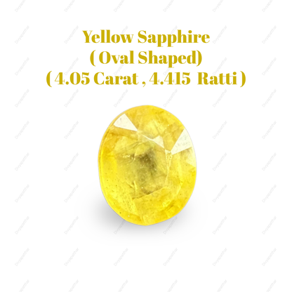 Natural Yellow Sapphire (Pukhraj) Gemstone – Oval Shape (4.05 Carat | 4.415 Ratti | 9.7 × 7.9 × 5.7 mm)