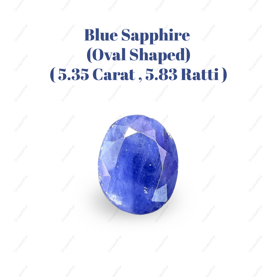 Natural Blue Sapphire (Neelam) Gemstone – Oval Shape (5.35 Carat | 5.83 Ratti | 11.0 × 8.3 × 5.9 mm)