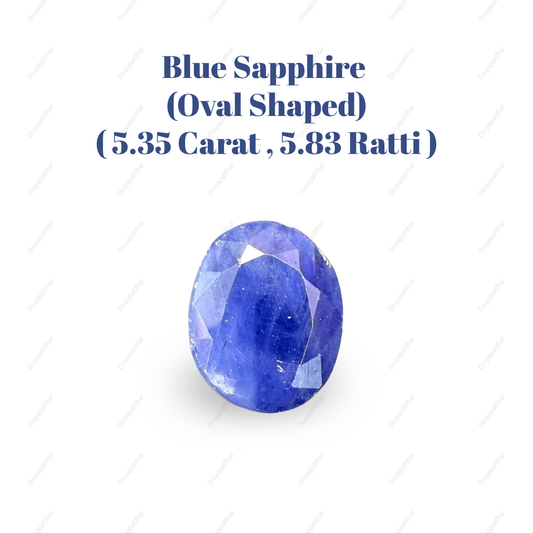 Natural Blue Sapphire (Neelam) Gemstone – Oval Shape (5.35 Carat | 5.83 Ratti | 11.0 × 8.3 × 5.9 mm)