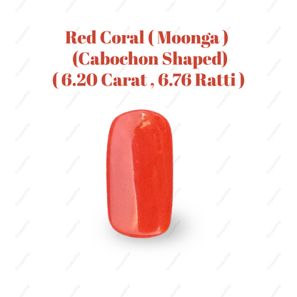 Natural Red Coral (Moonga) Gemstone – Cabochon Shape (6.20 Carat | 6.76 Ratti | 14.8 × 7.5 × 6.5 mm)
