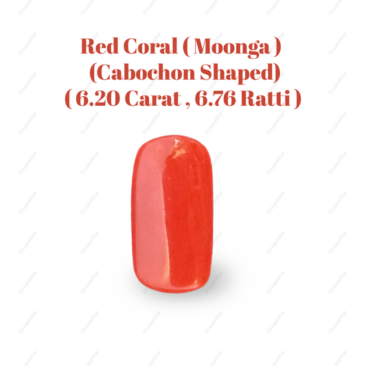 Natural Red Coral (Moonga) Gemstone – Cabochon Shape (6.20 Carat | 6.76 Ratti | 14.8 × 7.5 × 6.5 mm)