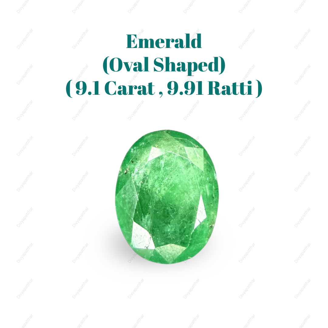 Natural Emerald (Panna) Gemstone – Oval Shape (9.10 Carat | 9.91 Ratti | 14.5 × 11.4 × 7.4 mm)