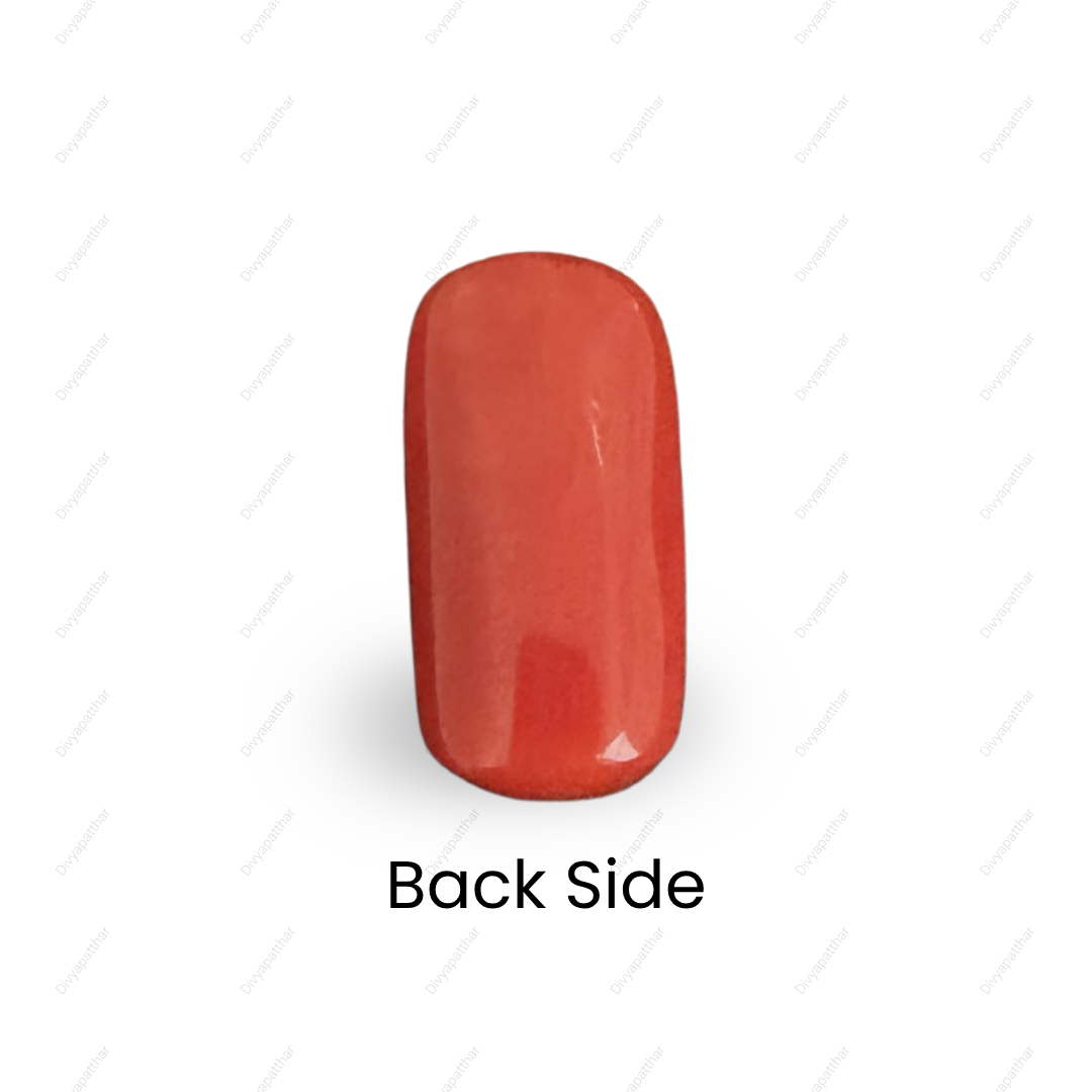 Natural Red Coral (Moonga) Gemstone – Cabochon Shape (6.20 Carat | 6.76 Ratti | 14.8 × 7.5 × 6.5 mm)