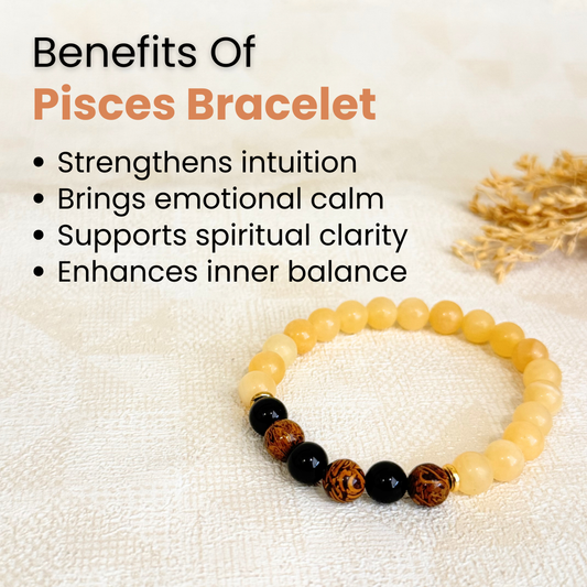 Pisces (मीन राशि) Zodiac Calcite, Black Onyx & Mariam Jasper Bracelet