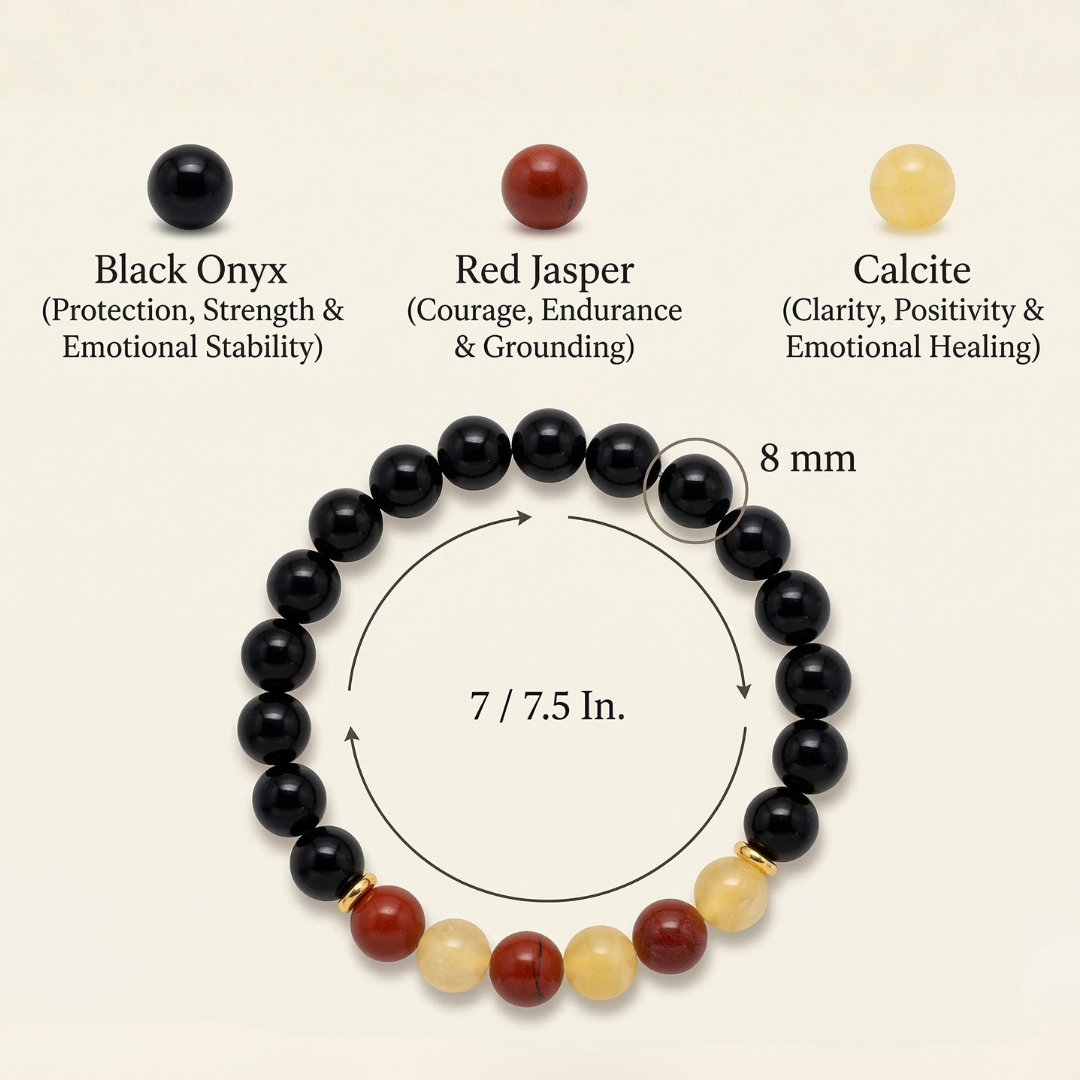 Scorpio (वृश्चिक राशि) Zodiac Black Onyx, Red Jasper & Calcite Bracelet