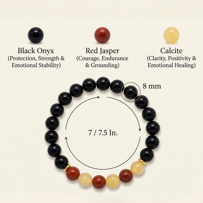 Scorpio (वृश्चिक राशि) Zodiac Black Onyx, Red Jasper & Calcite Bracelet