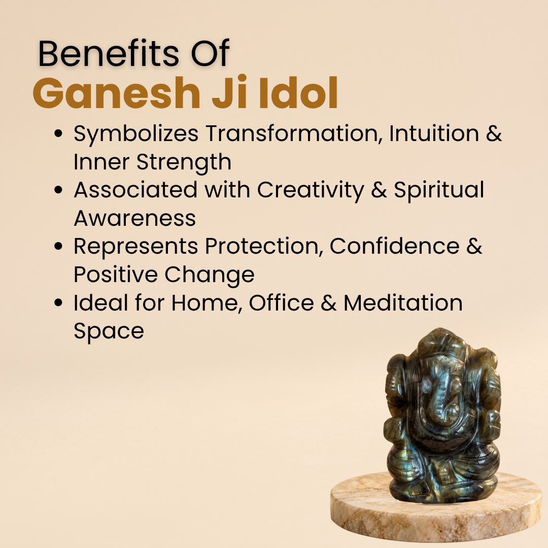 Natural Labradorite Ganesh Idol (94.39 Gram | LBH: 6.3 × 2 × 4.2 cm)