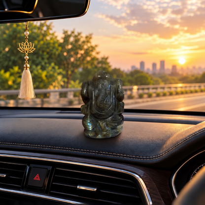 Natural Labradorite Ganesh Idol (94.39 Gram | LBH: 6.3 × 2 × 4.2 cm)