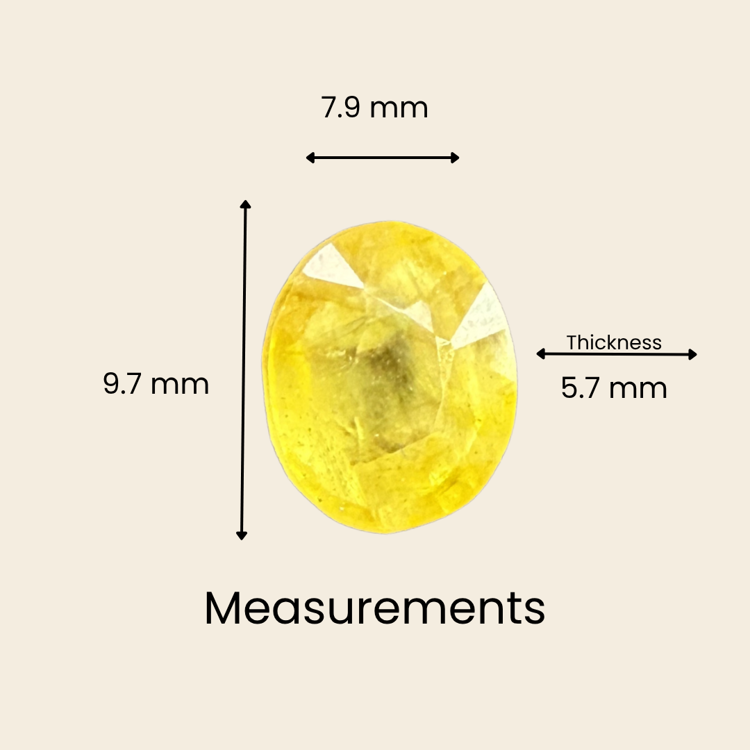 Natural Yellow Sapphire (Pukhraj) Gemstone – Oval Shape (4.05 Carat | 4.415 Ratti | 9.7 × 7.9 × 5.7 mm)