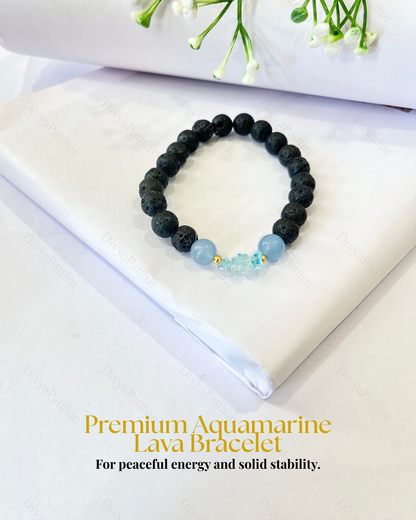 Premium Aquamarine Lava Bracelet (Calm Mind, Clarity & Stress Relief)