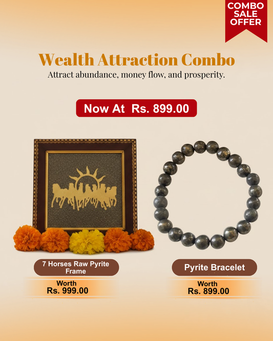 Wealth Attraction Combo – (7 Horses Raw Pyrite Frame & Pyrite Bracelet)