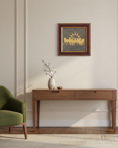 7 Horses Raw Pyrite Frame (Wealth, Success & Powerful Positive Energy Decor)