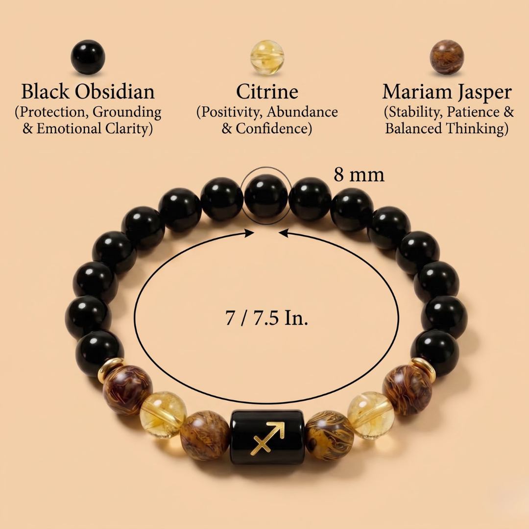 Sagittarius (धनु राशि) Zodiac Black Obsidian, Citrine & Mariam Jasper Bracelet
