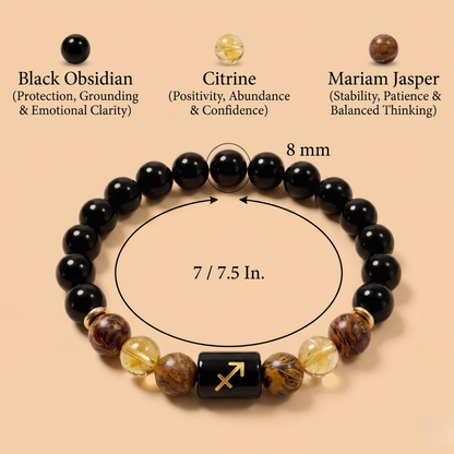 Sagittarius (धनु राशि) Zodiac Black Obsidian, Citrine & Mariam Jasper Bracelet