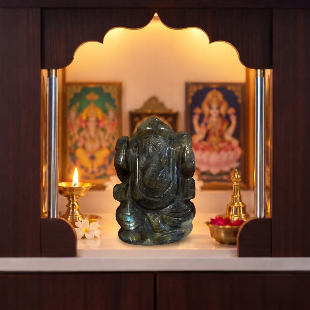 Natural Labradorite Ganesh Idol (94.39 Gram | LBH: 6.3 × 2 × 4.2 cm)
