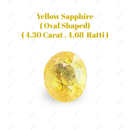 Natural Yellow Sapphire (Pukhraj) Gemstone – Oval Shape (4.30 Carat | 4.68 Ratti | 9.0 × 7.9 × 6.4 mm)