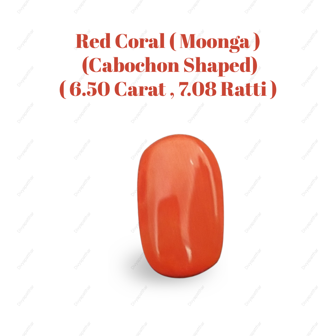 Natural Red Coral (Moonga) Gemstone – Cabochon Shape (6.50 Carat | 7.08 Ratti | 14.2 × 8.3 × 6.9 mm)
