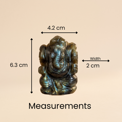 Natural Labradorite Ganesh Idol (94.39 Gram | LBH: 6.3 × 2 × 4.2 cm)