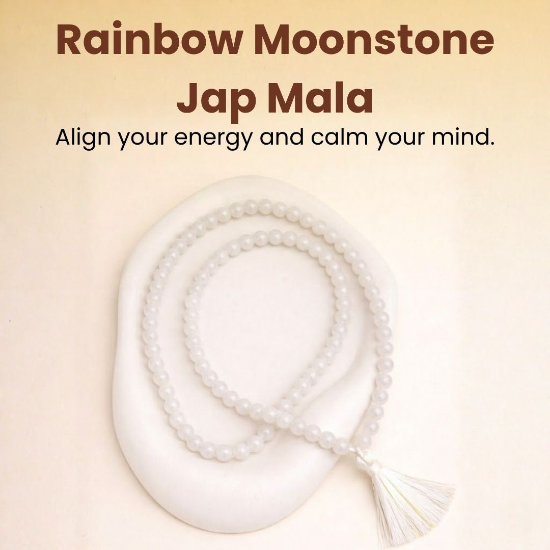 Rainbow Moonstone Jap Mala – Intuition, Emotional Balance & Divine Guidance