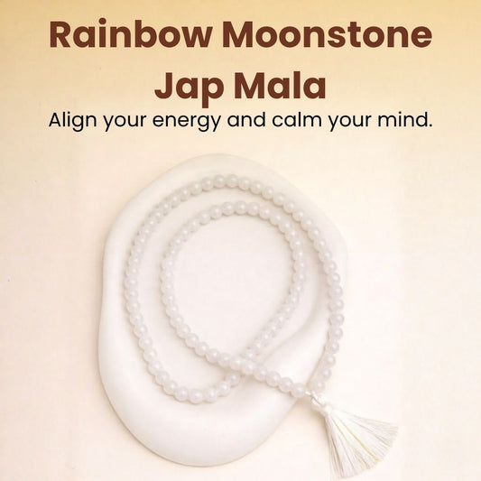 Rainbow Moonstone Jap Mala – Intuition, Emotional Balance & Divine Guidance