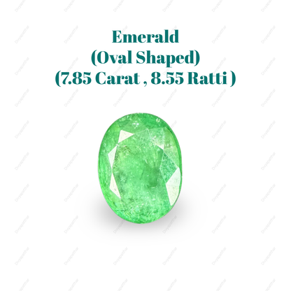 Natural Emerald (Panna) Gemstone – Oval Shape (7.85 Carat | 8.55 Ratti | 14.2 × 11.0 × 7.3 mm)