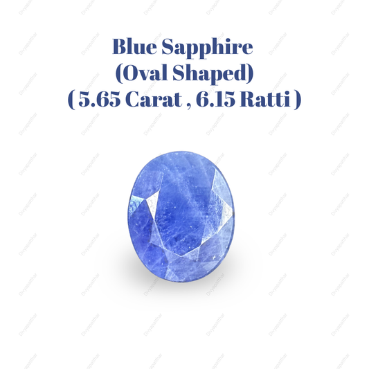 Natural Blue Sapphire (Neelam) Gemstone – Oval Shape (5.65 Carat | 6.15 Ratti | 11.2 × 9.2 × 5.6 mm)